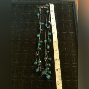 Express Green Beaded Silver Tone Double Chain